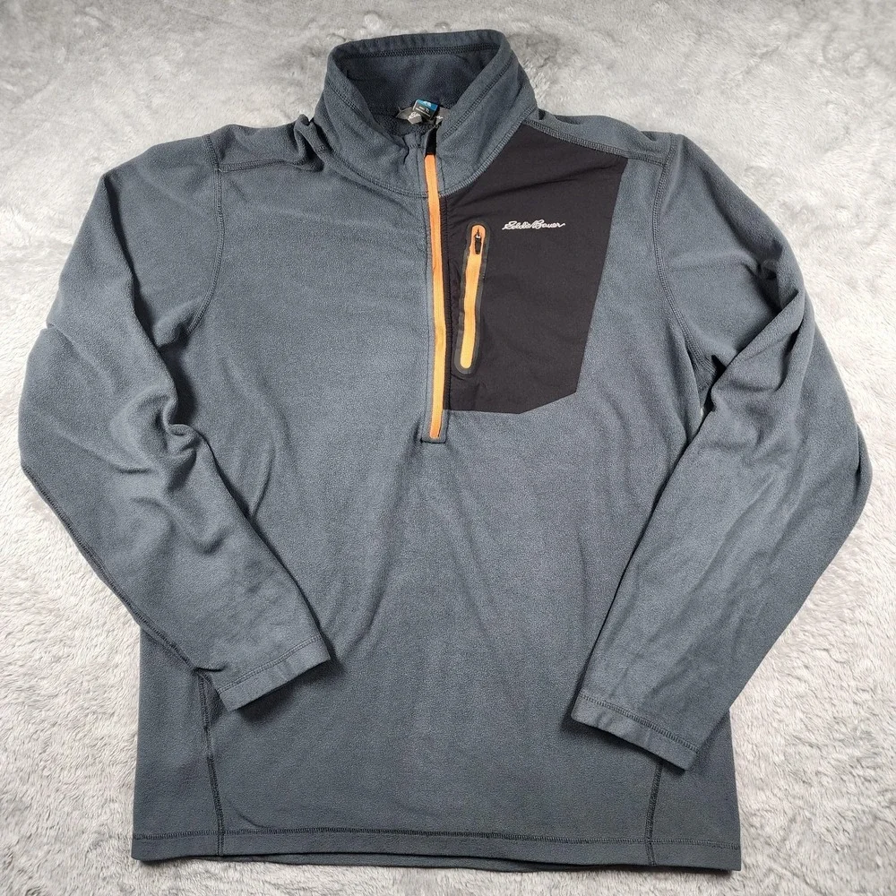 Eddie Bauer First‎ Ascent Jacket Mens LT Gray Fleece 1/4 Zip Pullover Outdoor
